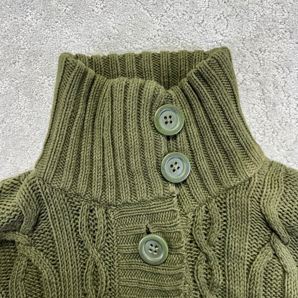 Eddie Bauer Cardigan‎ Sweater Womens XL Green Cable Knit Button Front Fisherman - Picture 6 of 13
